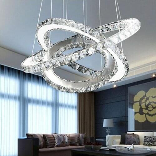 Modern Three Rings (15.7 - 23.6 - 31.5 Inches) Clear K9 Crystal Chandelier Ceiling Light Fixture Silver Lampshade Metal base