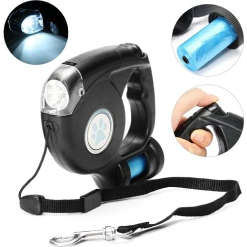 4.5M Pet Dog Leash LED Flashlight Automatic Retractable Dog Leash Lead Extendable Traction Rope with Garbage Bag Pet Supplies