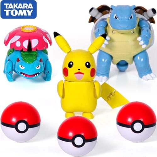 TAKARA TOMY Original Pokemon Deformation Pokeball Figures Toys Pikachu Charizard Venusaur Gyarados Action Figure Dolls for Kids