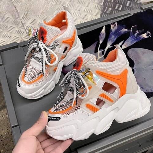 High Platform Women Sneakers 2021 Spring Thick Sole Casual Shoes Summer Breathable Mesh Walking Chunky Shoes Woman Zapatos Mujer