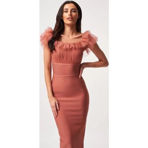 2021 New Fashion Womens Long Bodycon Bandage Dress Vestidos Lace Stitching Sexy Square Collar Celebrity Runway Party Dresses