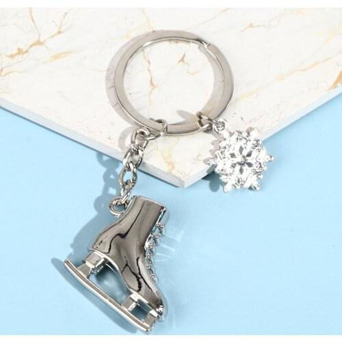 1pc Silver Ice Skates Snowflake Pendant Key Ring Skating Key Chain Keychain