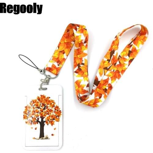 10pcs Autumn fallen leaves Lanyard Credit Card ID Holder Bag Student Women Travel Card Cover Badge Keychain Gifts Accessories
