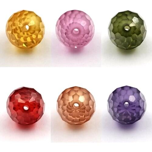 10pcs Size 6.0~12mm Round Shape Pink Color Peridot Yellow Garnet Champagne Violet Synthetic hole Cubic Zircon Stone