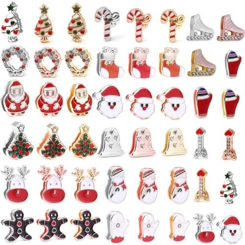 2Pcs Xmas Series Santa Claus 10mm Slide Keeper Charms Beads Stainless Steel Mesh Bracelet For Women Kids Making Christmas Gift