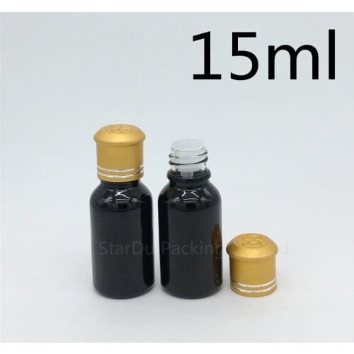 480pcs 15ML Black Bottle , 15cc Vials Essential Oil Bottle with Decorative pattern cap Perfume glass bottles