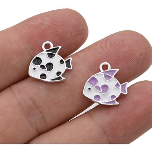 5PCS Silver Plated Enamel Fish Charms Pendants for Jewelry Making Bracelet DIY Earrings Handmade Craft