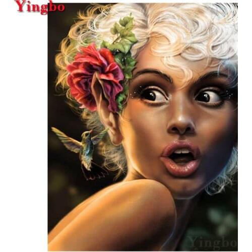 Full Round Square Drill 5D DIY Diamond Painting African girl and hummingbird Embroidery Cross Stitch 5D Home Decor Gift