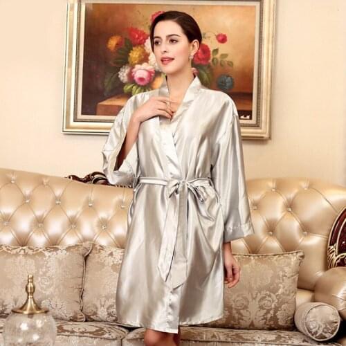 Free shipping 2019 new Imitate Real Silk Robe Foreigner Enlarge Code Imitate Real Silk Pajamas Ma'am Silk Dressing Gown Pajamas