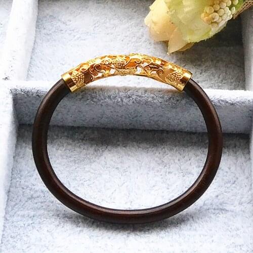 Caulis SPATHOLOBI Bracelet Women Gold plated Pure copper Natural Tibet Wood Retro Ethnic Minimalism Trinkets Lovers' Jewelry