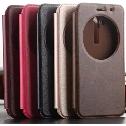Luxury Vintage Double View Windows Flip PU Leather Case For Asus Zenfone Go ZE551KL Phone Back Cover Funda Capa