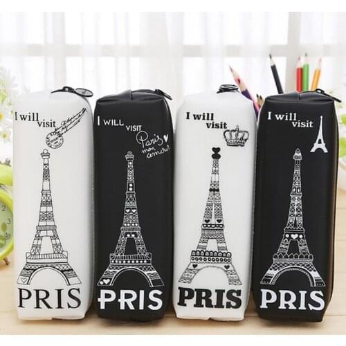 Black White Silica gel Eiffel Tower Pencil bag fountain pen case school supplies pencil case plumier scolaire pencil pouch 04946