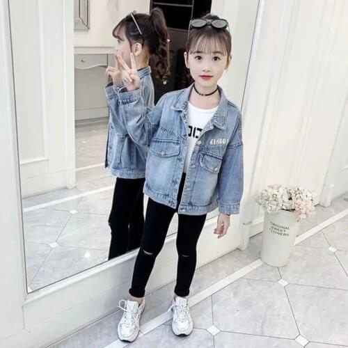 New Spring Denim Jacket 3 4 5 6 7 8 9 Years Girls Autumn Solid Denim Coat Cotton Windbreak Outwear Children Jacket Kid Clothes