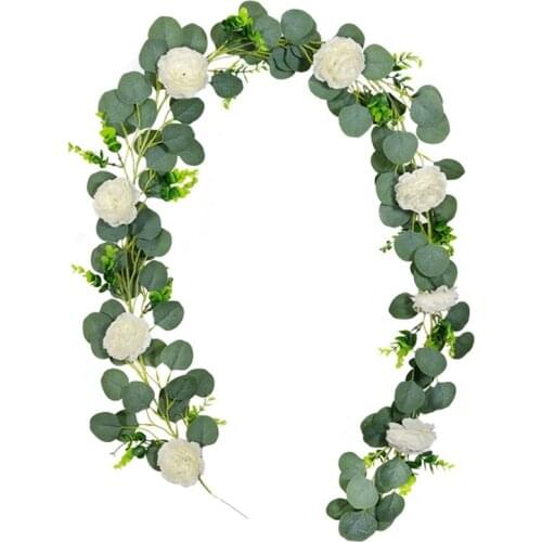 Artificial Flowers Garland,Eucalyptus Garland with Fake Poney for Wedding/Home/Party Garden,Hanging Craft Art Decor,2M