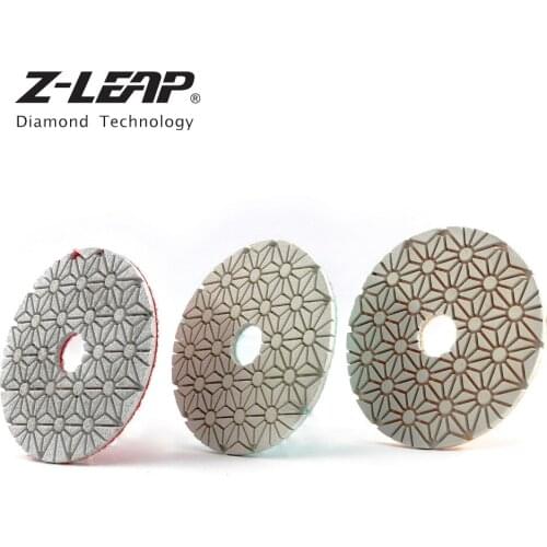 Z-LEAP 3pcs/set 100mm Flexible Diamond Polishing Pads 3 Steps Marble Granite Stone Abrasive Wheels 4" Wet Use For Angle Grinder