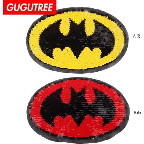 GUGUTREE embroidery Sequins big Halloween patch bat patches badges applique patches for clothing JW-148