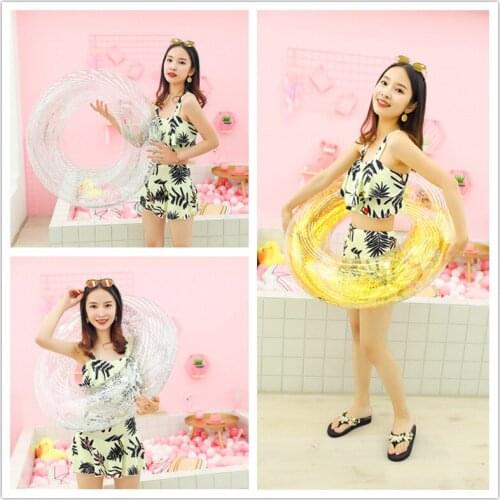 Ins Hot Sequined Inflatable Swim Circle Float Water Pool Party Inflatable Swimming Ring Baby Float Round Glitter Rings