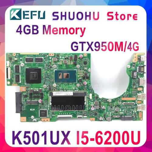 KEFU K501UX For ASUS K501UB K501UX K501U K501UW A501UX Laptop Motherboard I5-6200U GTX950M-4GB Test 100% work original Mainboard