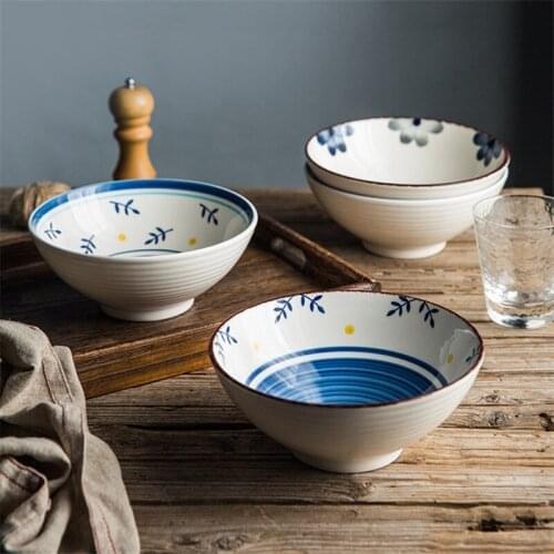 8 Inch Japanese Ceramic Hand Painted Large Capacity Instant Noodle Dessert Bowl Restaurant Retro Soup Ramen Salad Bowl Tableware
