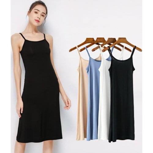 Womens Camisoles Full Slips Dress with shoulder-straps Long Under dress Solid underskirt Inner Petticoat height 90 to 120cm