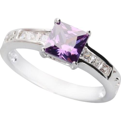 Square Purple Stone 6*6mm Semi-precious Stone Sterling Silver AiMolies Ring Q0124P