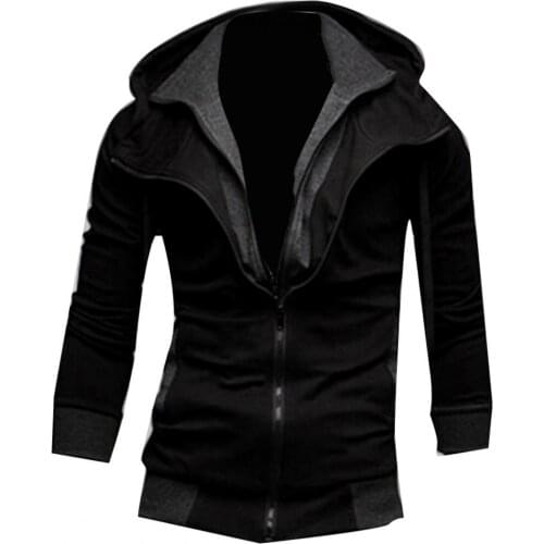 Fashion Mens Hoodies Sweatshirt Soft Warm Color Block Long Sleeve Hoodie Top Full-zip Sweatshirt for Men Male Clothing Fashion