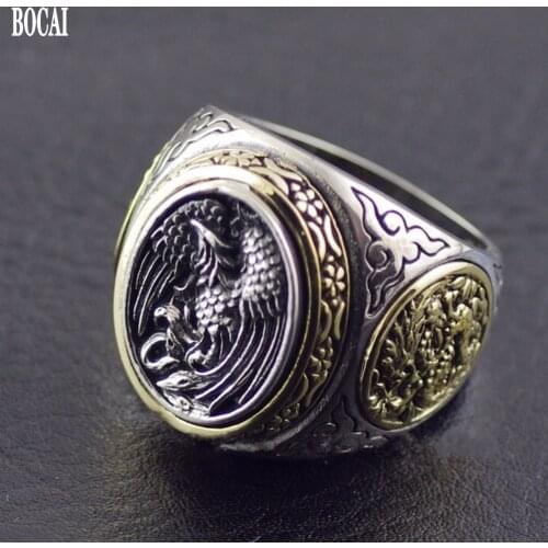 2020 new real pure s925 sterling silver Thai silver jewelry fashion men and women retro rings Dragons and Phoenixes men rings