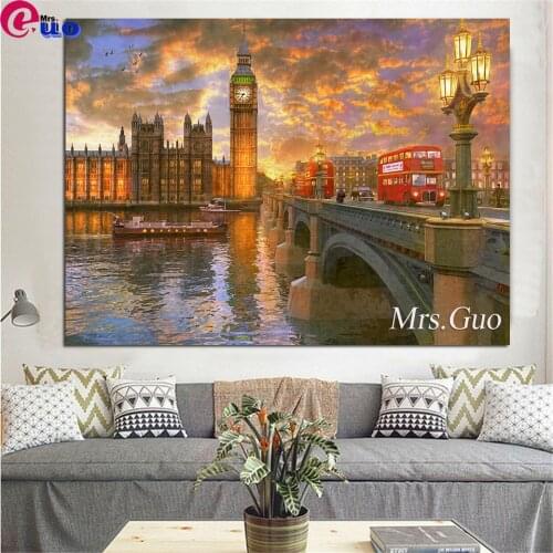 Westminster Sunset 5D DIY Diamond Painting London Bus Bridge Kit Full Drill Square Embroidery Mosaic Art Picture Home Decor Gift