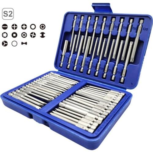 50PC Bits Set 1/4" Shank S2 Material 75MM Length with Strong Magnetic Hex Torx Phillips Slotted Screwdriver Hand Tools Kit