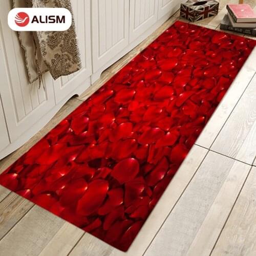 Long Kitchen Mat Romantic Red Pink Rose Petals Floor Mat Carpet Valentine Day Home Decor Valentine Decorations For Home Doormat