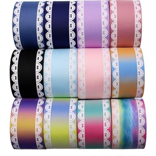Solid Color Gradient Bilateral Flower Grosgrain Ribbons,Bow Cap DIY Accessories Decorations 1-1/2 Inch X 5 Yard