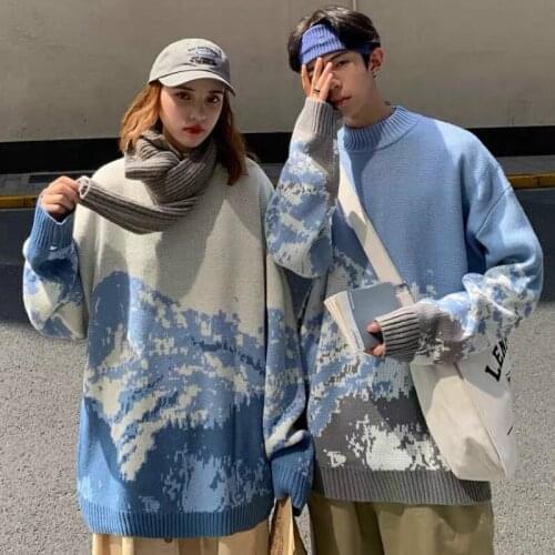 Autumn/Winter Korea Preppy Style Lazy Girl Vintage Pattern Mens And womens Sweaters Harajuku All-Match Gentle Couple Pullovers