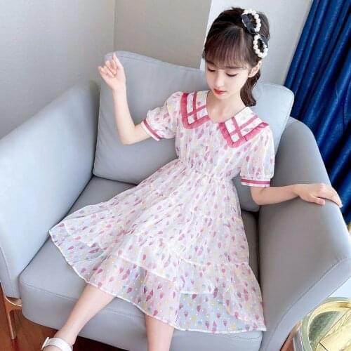 Girls Dresses 2021 New Big Children Clothing Girl Summer Chiffon Foreign Princess Dress