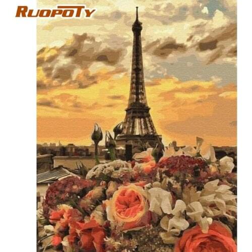 RUOPOTY Framed Painting By Numbers Sunset Towel Landscape Picture HandPainted 40x50cm Framed On Canvas Home Decor Crafts