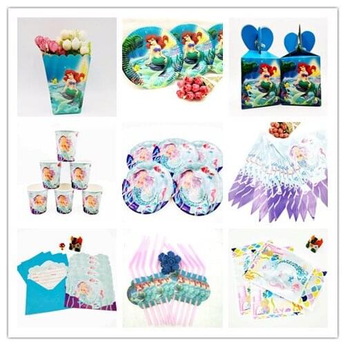 The Little Mermaid Birthday party decorations invitations Party Knife fork spoon Decoration Kids Gift Party Supplies favors