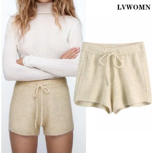 LVWOMN Shorts Women Za 2020 High Waist knitted Woman Short Casual Lady Loose Solid Female Workout Waistband Skinny Stretch Short