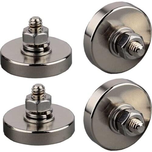 4PC Strong 95LBS Neodymium Round Magnet Male Thread 1/4 inch Rear Earth Mount DIY Tool Steel Cup