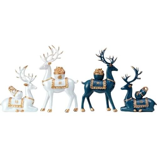 Lucky Deer Resin Sculpture Desktop Decoration Statue Home Gift Room Decoration Living Room 2PCS