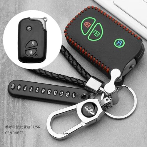 Luminous Leather car Key fob Cover case shell holder For BYD S6 S7 G3 L3 M6 L6 E6 F0 F3 3 button Smart Remote key