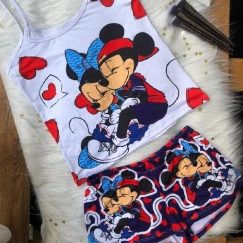Disney minnie women clothing 2021Summer new womens pink vest casual sexy cute cartoon printed shorts mickey mouse suit