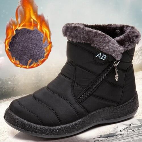 Women Boots Snow Boots Female Warm Plush Fur Ankle Boots Winter Female Boots Flat Ultrlight Female Winter Footwear Plus Size 43