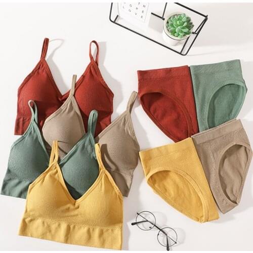 Women Bra Panties Set Seamless Bra Brief Cropped Cami Bralette Crop Top Brassieres Sexy Lingerie Active Bra Sport Underwear Set