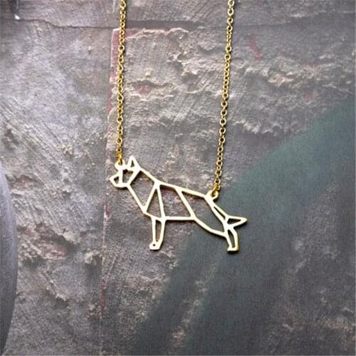 Fashion unique cute Origami German Shepherd dog Pendant Choker Necklace for women girls delicate Christmas gift Jewelry