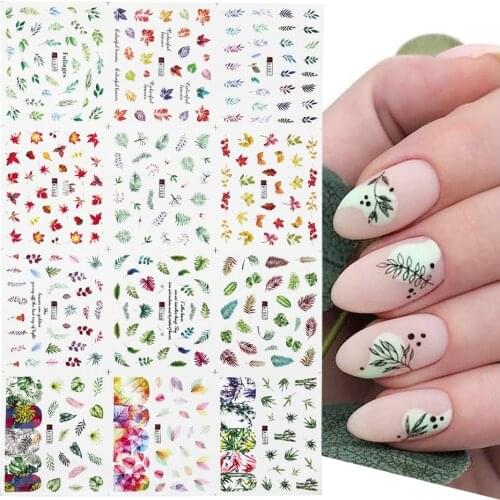 12pcs Spring Water Sliders for Nails Leaf Butterfly Plant Green Simple Summer Sticker Manicure Nail Decals Set GLA1549-1560