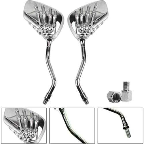 2Pcs/set 8mm Universal Otorcycle Chrome Skull Hand Claw Side Mirrors Adjustable Rearview For Motorcycle Street Bikes Scooters