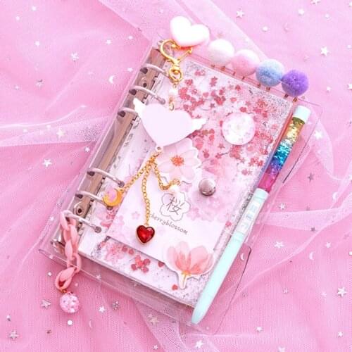 2021 Sharkbang Kawaii Bling Bling Cherry Blossoms A6 Loose Leaf Diary Notebook Journal Note Book Agenda Planner 160 Sheet