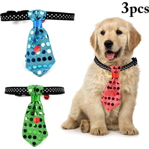 3pcs Pet Collar Tie Fashion Sequin Decor LED Light up Dog Cat Collar Bow Tie Collar Pet Adjustable Neck Tie For Party Wedding