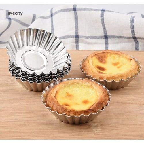 Sunshine Livecity10Pcs Aluminum Egg Tart Cup Cake Jelly Maker Mould Home Kitchen Baking Tools
