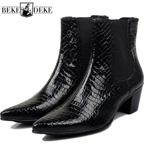 Pointed Toe Genuine Leather Men Boots Spring Autumn British Style High Heels Ankle Boots Fashion Slip On Chelsea Boots 37-43