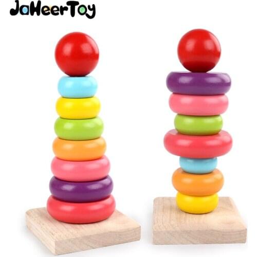 JaheerToy Baby Rainbow Tower Montessori Wooden Education Toy Wood Big Blocks Children Gift Stack Up Block 13-24 Months for Kids